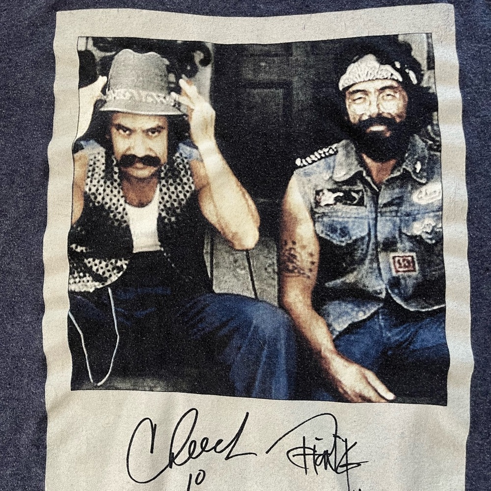 Cheech & Chong Graphic Tee with Autographs Navy Blue 2014 - Picture 2 of 4